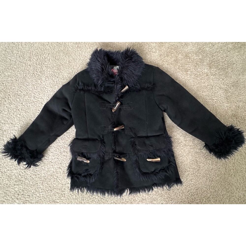GAP Kids Faux Fur Toggle Coat Jacket Girls XS/S 4-7 Black Warm Winter